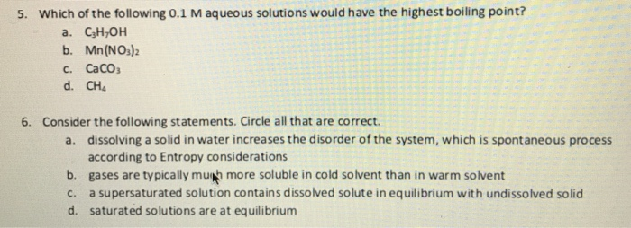 Solved 5. Which of the following 0.1 M aqueous solutions | Chegg.com