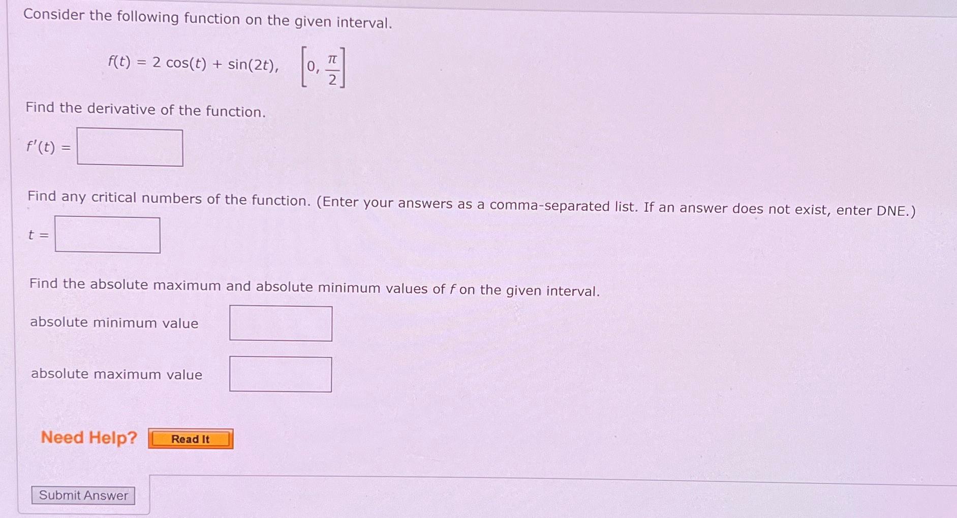 Solved Consider The Following Function On The Given 8705