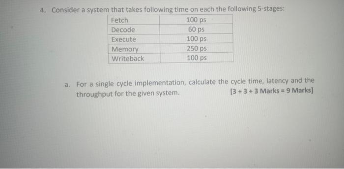 Solved Consider a system that takes following time on each | Chegg.com