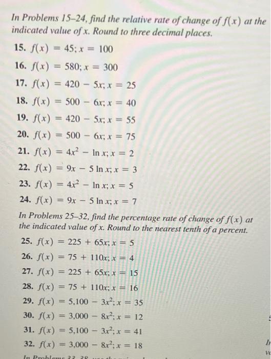 Solved = In Problems 15-24, find the relative rate of change | Chegg.com