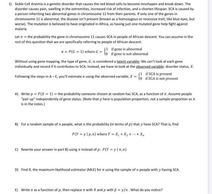 1 Sickle Cell Anemia Is A Genetic Disorder That C Chegg Com