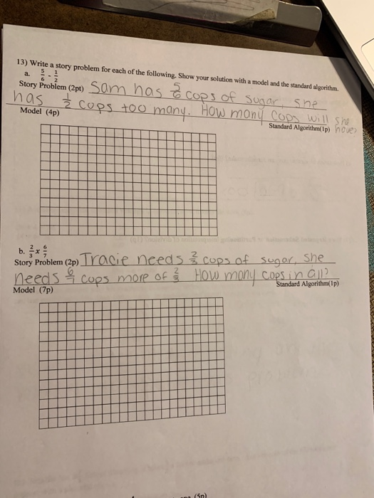 Solved 13) Write a story problem for each of the following. | Chegg.com