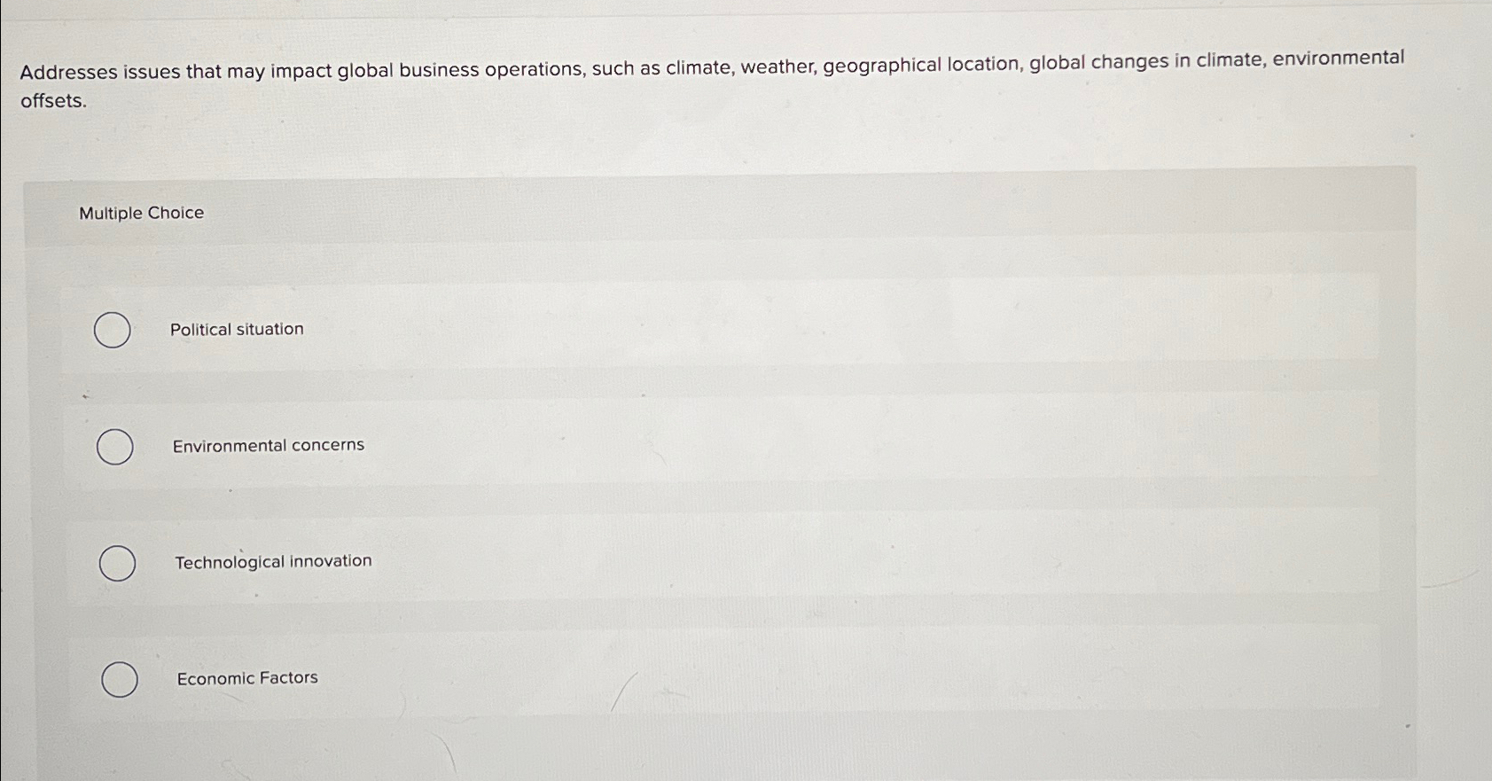 Solved Addresses issues that may impact global business | Chegg.com