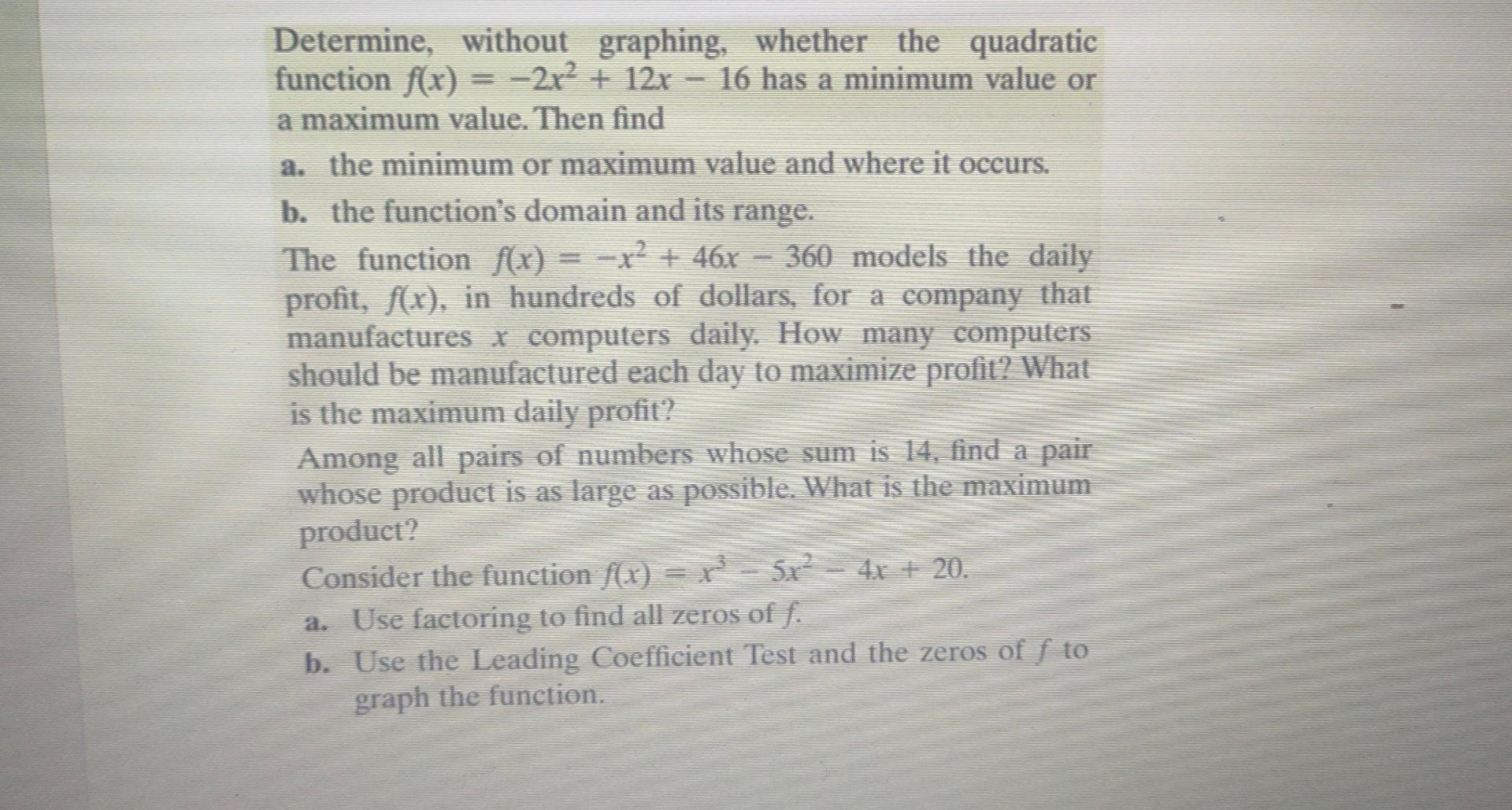 Solved Determine, without graphing, whether the quadratic | Chegg.com