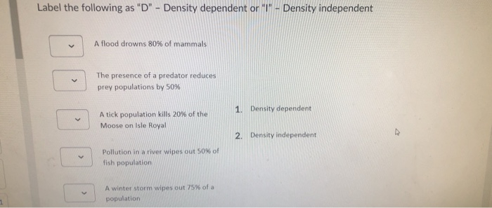 Solved Label the following as "D" - Density dependent or "T" | Chegg.com