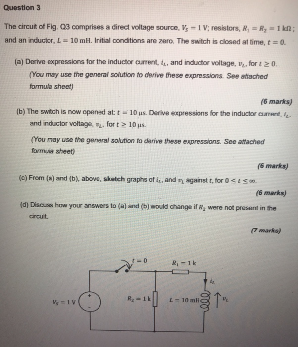 Solved Question 3 The circuit of Fig. Q3 comprises a direct | Chegg.com
