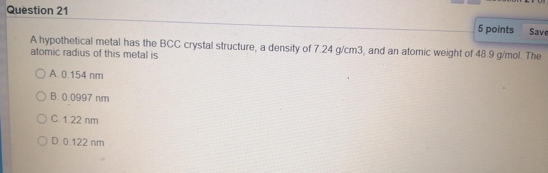 Solved Question 21 5 points Save A hypothetical metal has | Chegg.com