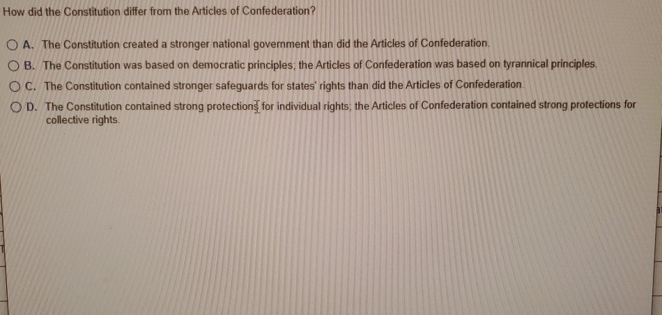 how did the articles of confederation differ from the us constitution