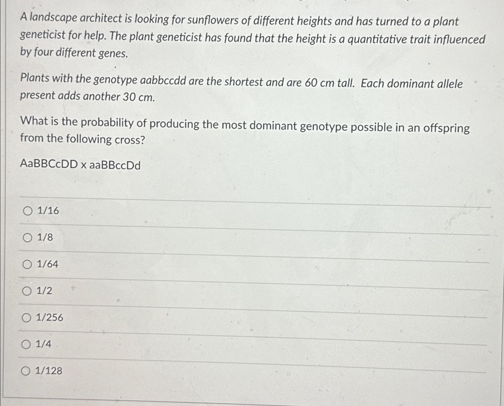 Solved A landscape architect is looking for sunflowers of