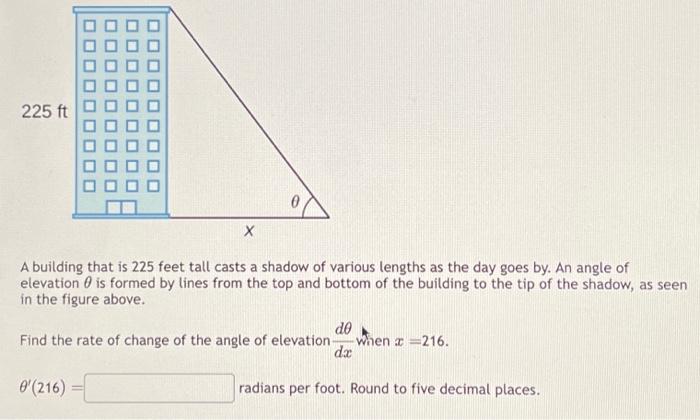 Solved A building that is 225 feet tall casts a shadow of | Chegg.com