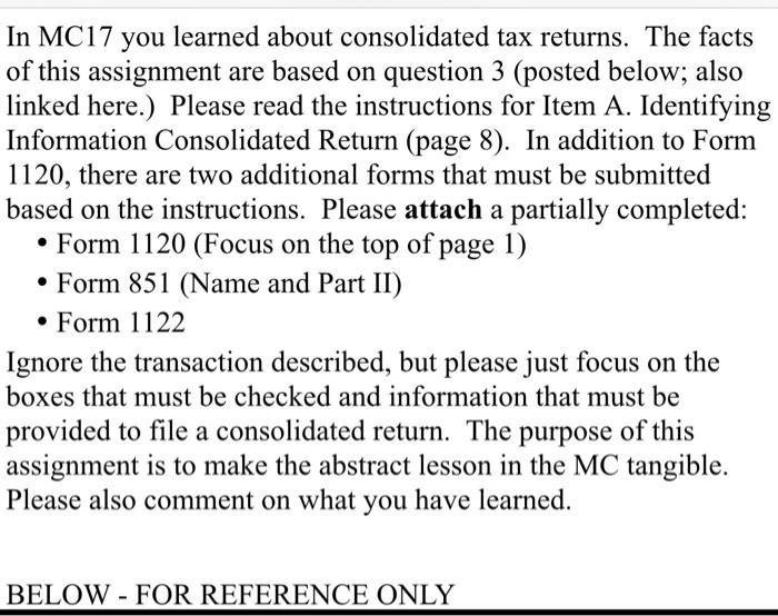 Solved In MC17 you learned about consolidated tax returns. | Chegg.com