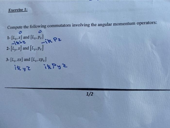 Solved Exercise 1: Compute The Following Commutators | Chegg.com