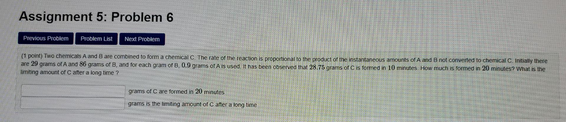 Solved Assignment 5: Problem 6 Previous Problem Problem List | Chegg.com