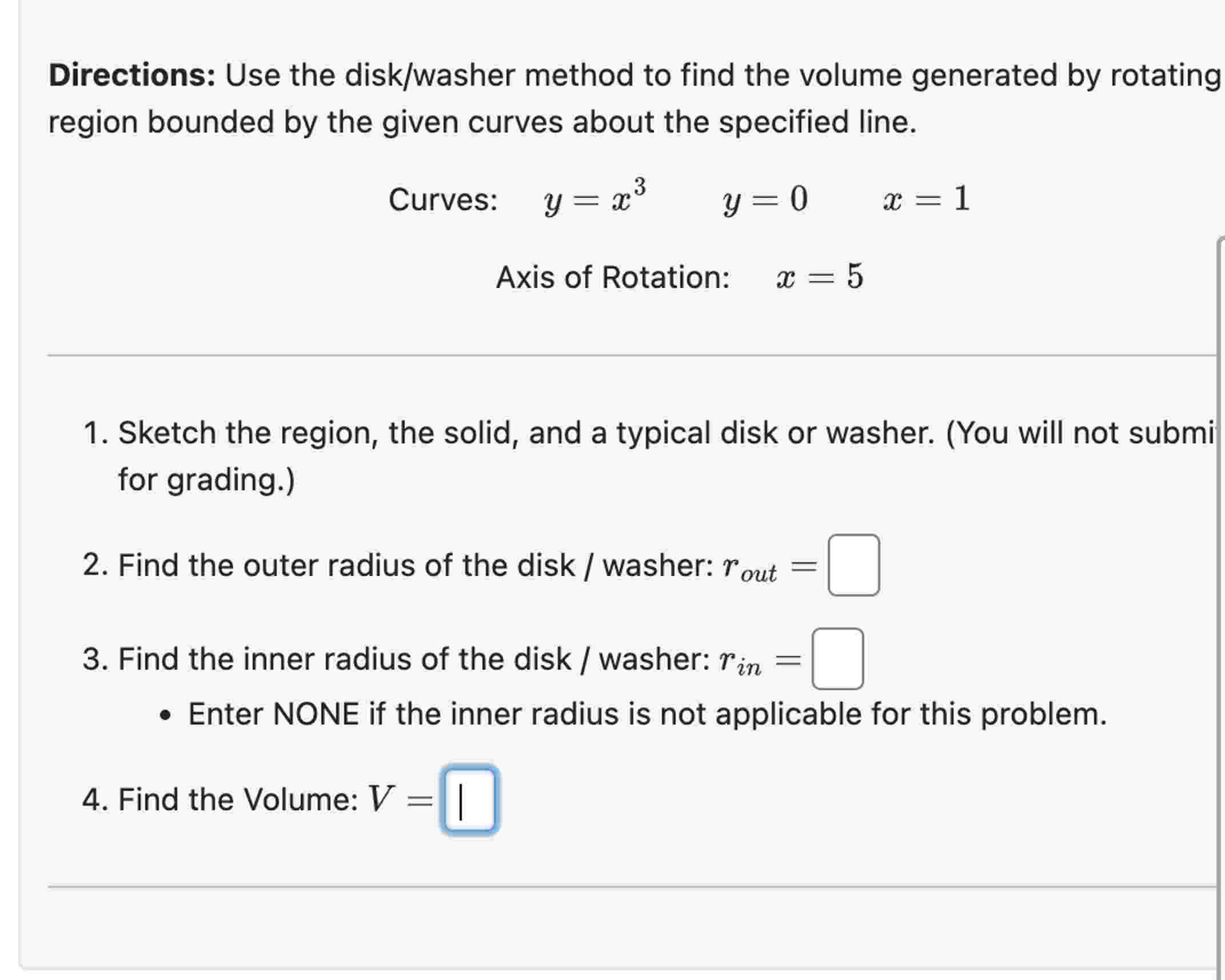 Disc Washer Method Problem Example Solved Directions: Use the diskwasher method to find the | Chegg.com