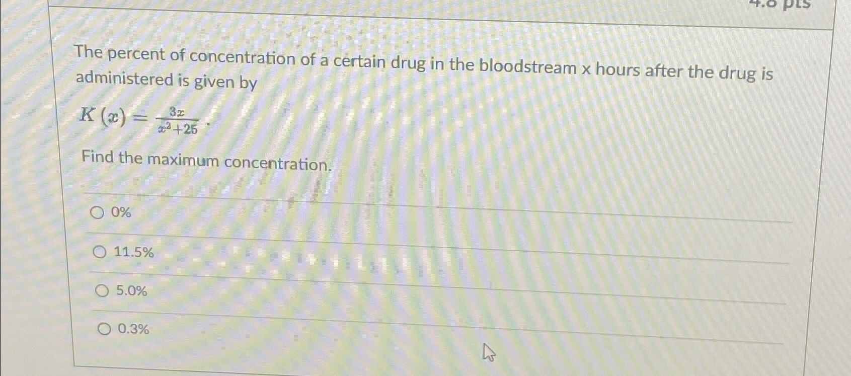 Solved The percent of concentration of a certain drug in the | Chegg.com