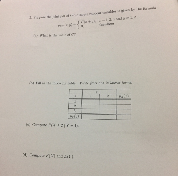 Solved 2 Suppose The Joint Pdf Of Two Discrete Random Va Chegg Com