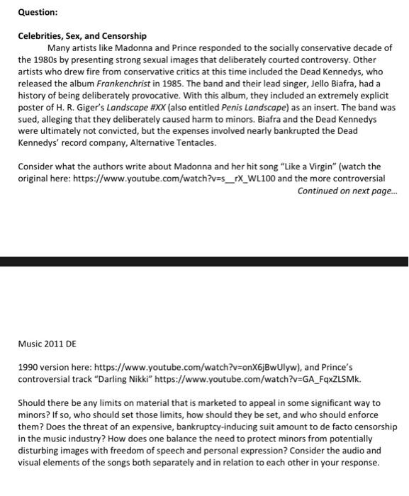 Question Celebrities, Sex, and Censorship Many