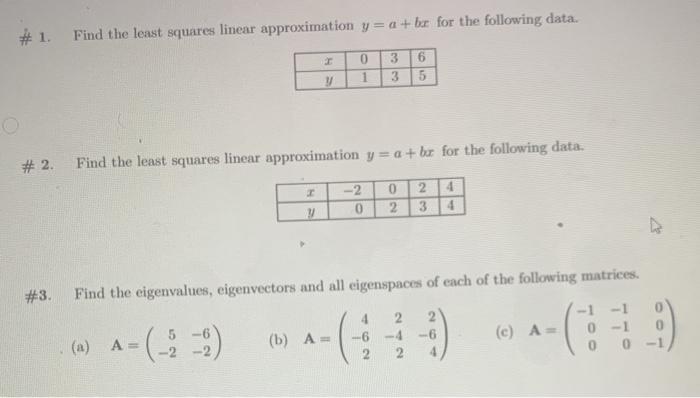 Solved #1. Find the least squares linear approximation y = a | Chegg.com