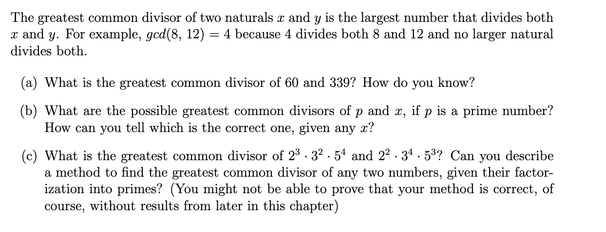 The greatest common divisor of two naturals x ﻿and y | Chegg.com