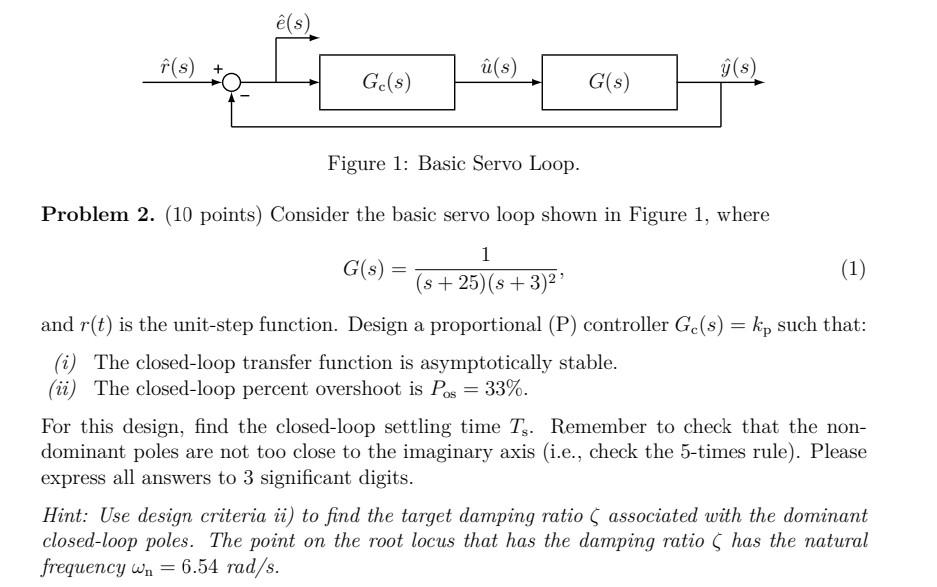 Solved Figure 1: Basic Servo Loop. Problem 2. (10 points) | Chegg.com