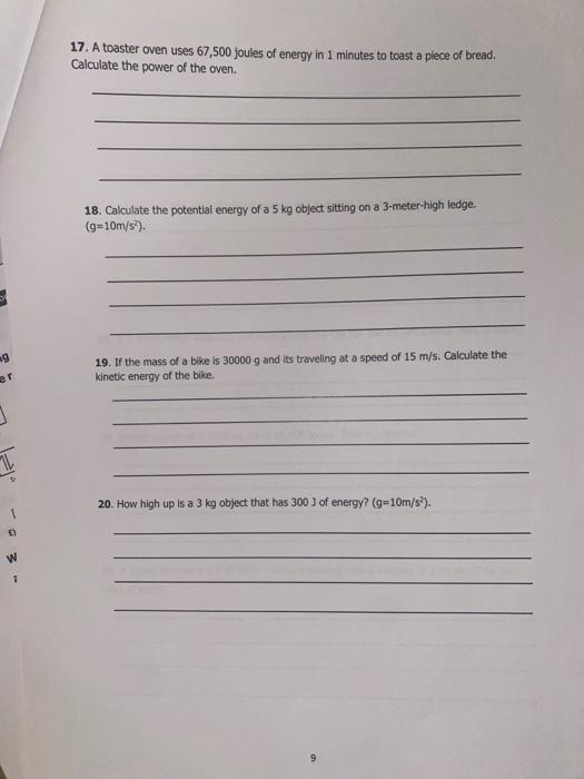 Solved 17. A toaster oven uses 67,500 joules of energy in 1