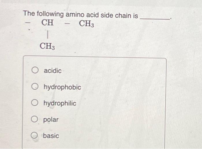 The following amino acid side chain is acidic | Chegg.com