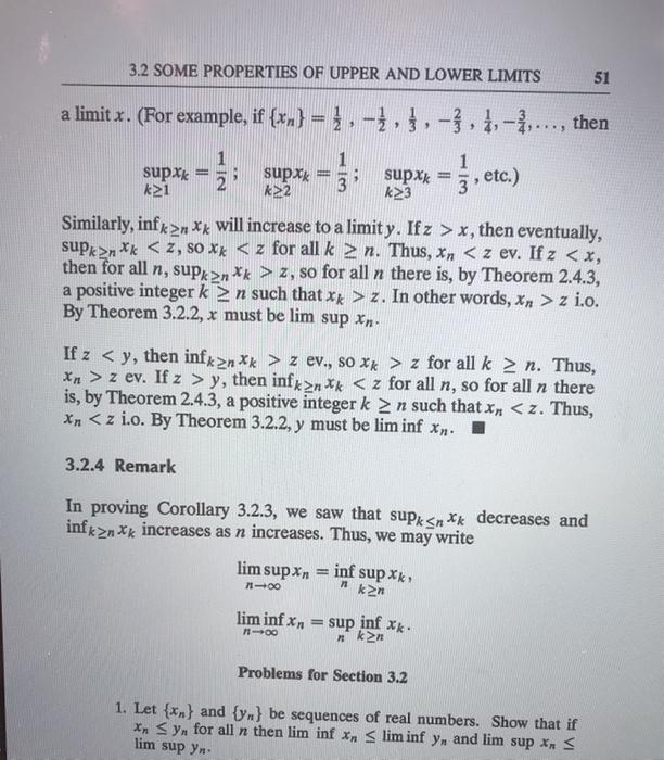 Solved 3.2 SOME PROPERTIES OF UPPER AND LOWER LIMITS 51 a | Chegg.com