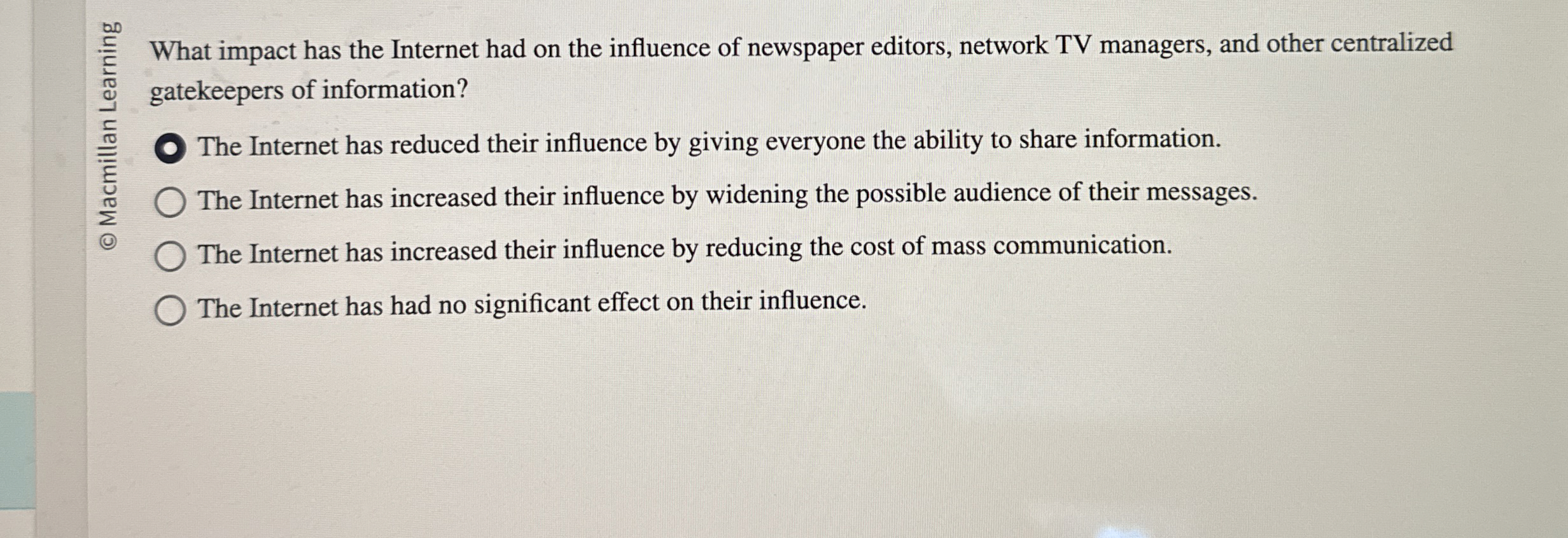 Solved What impact has the Internet had on the influence of | Chegg.com