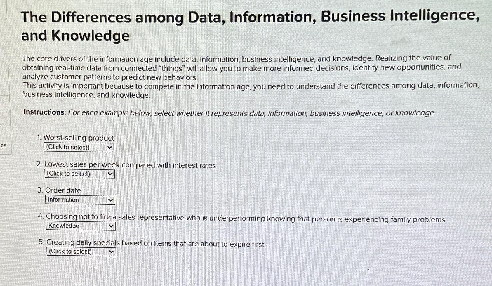 Solved The Differences among Data, Information, Business | Chegg.com image.
