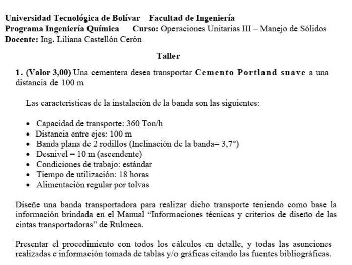 Universidad Tecnológica de Bolívar Facultad de Ingeniería Programa Ingeniería Química Curso: Operaciones Unitarias III - Mane