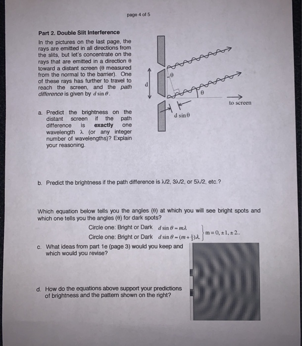 Solved page 4 of 5 AAS Part 2. Double Slit Interference In | Chegg.com