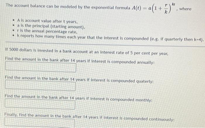 Solved The account balance can be modeled by the exponential | Chegg.com