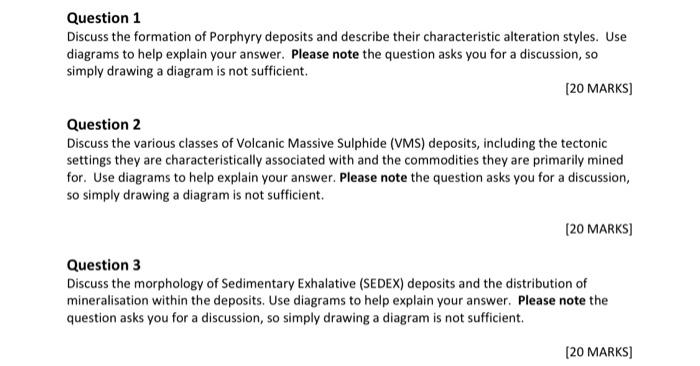 Solved Question 1 Discuss the formation of Porphyry deposits | Chegg.com