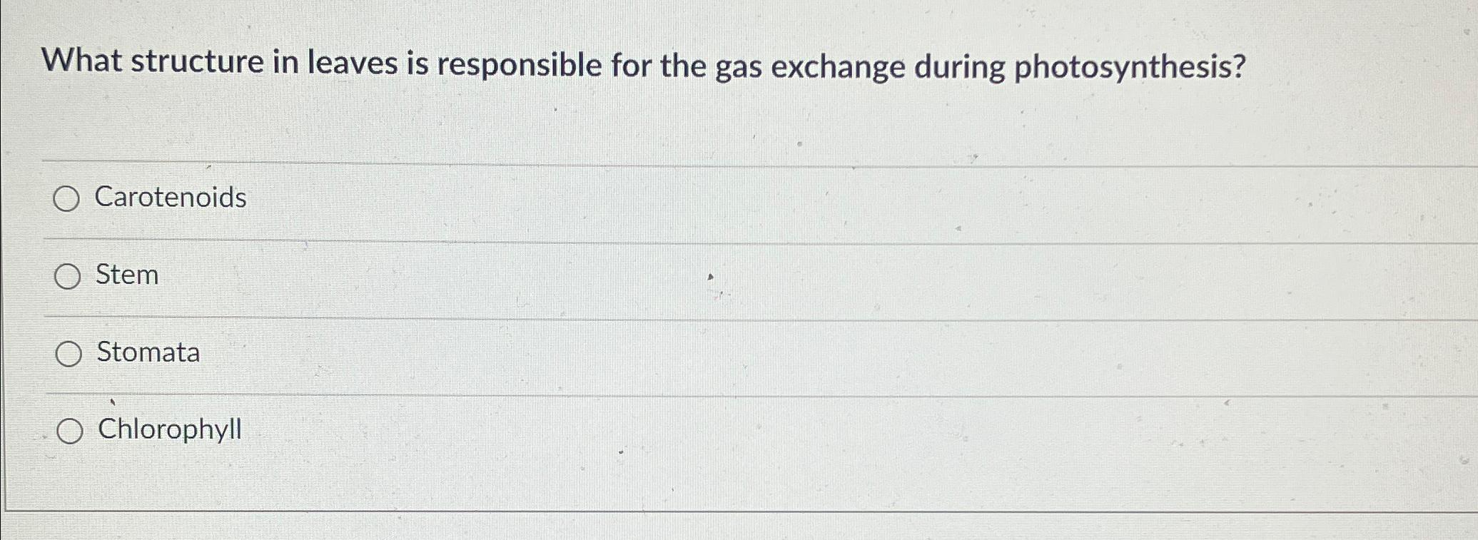 Solved What structure in leaves is responsible for the gas | Chegg.com