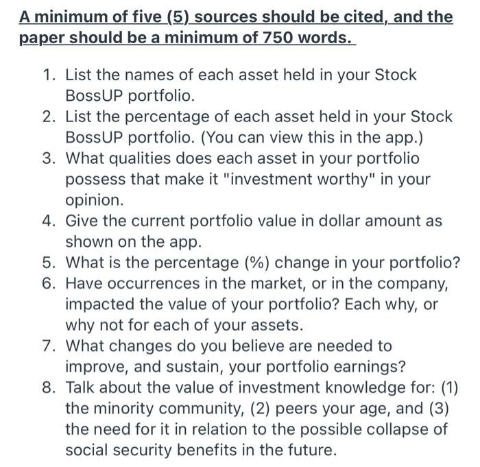 A minimum of five (5) sources should be cited, and | Chegg.com