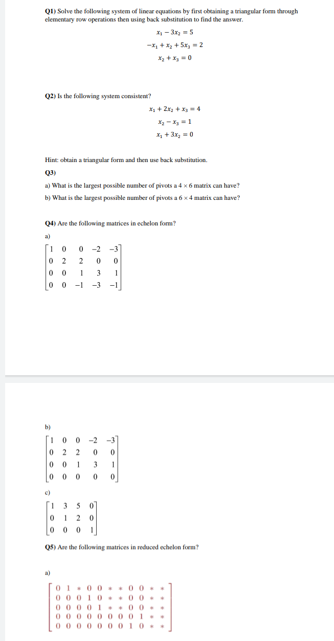 Solved Q1) Solve the following system of linear equations by | Chegg.com