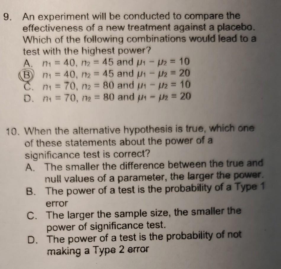 Solved 9. An experiment will be conducted to compare the | Chegg.com