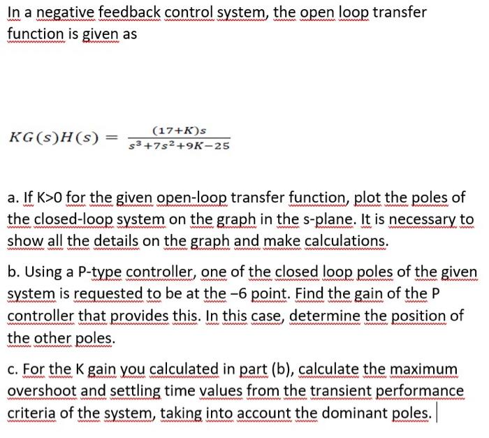 Solved In a negative feedback control system, the open loop | Chegg.com