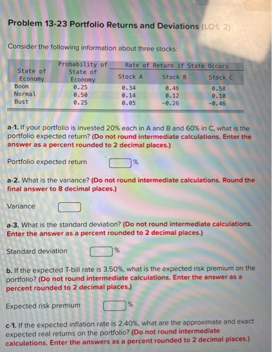 Solved Problem 13-23 Portfolio Returns And Deviations (L01, | Chegg.com