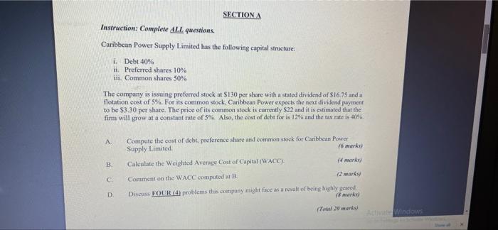 Solved SECTION A Instruction: Complete ALL Questions. | Chegg.com