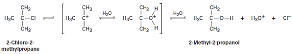 Solved: 2-Chloro-2-methylpropane reacts with water in three steps ...