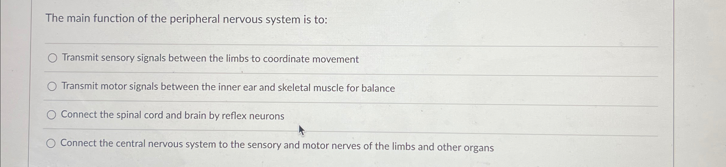 Solved The main function of the peripheral nervous system is | Chegg.com