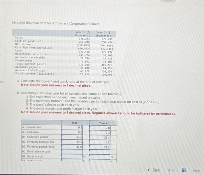 Selected financial data for Amberjack Corporation