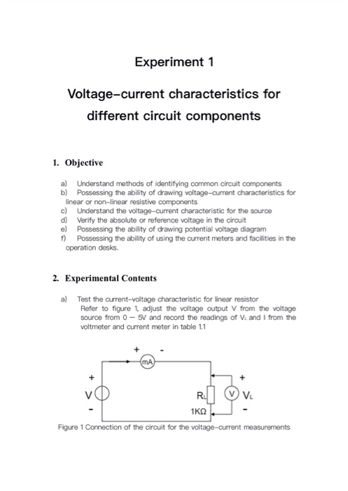 Solved Experiment 1 Voltage-current characteristics for | Chegg.com