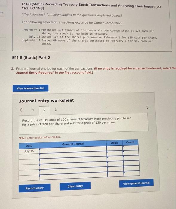 Solved Required information E11-8 (Static) Recording | Chegg.com