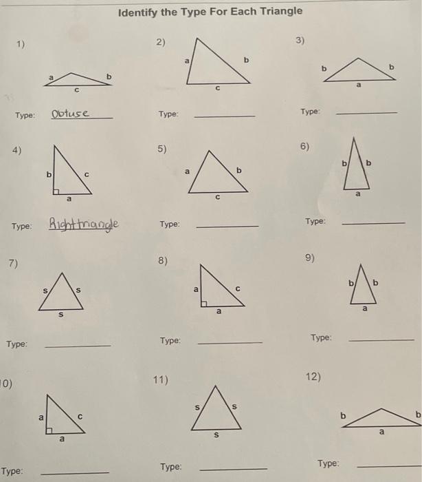 Solved Identify The Type For Each Triangle 1 2 3 A B B B Chegg Com