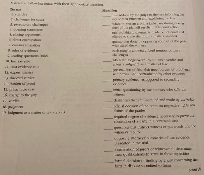 Solved Match the following terms with their appropriate | Chegg.com