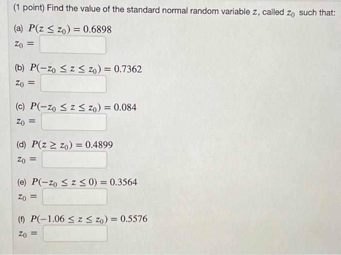 Solved (1 point) Find the value of the standard normal | Chegg.com