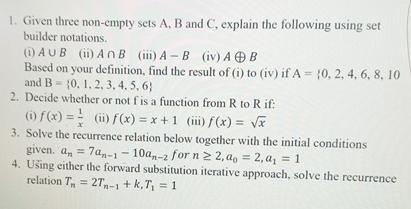 Solved Given Three Non-empty Sets A, ﻿B And C, ﻿explain The | Chegg.com