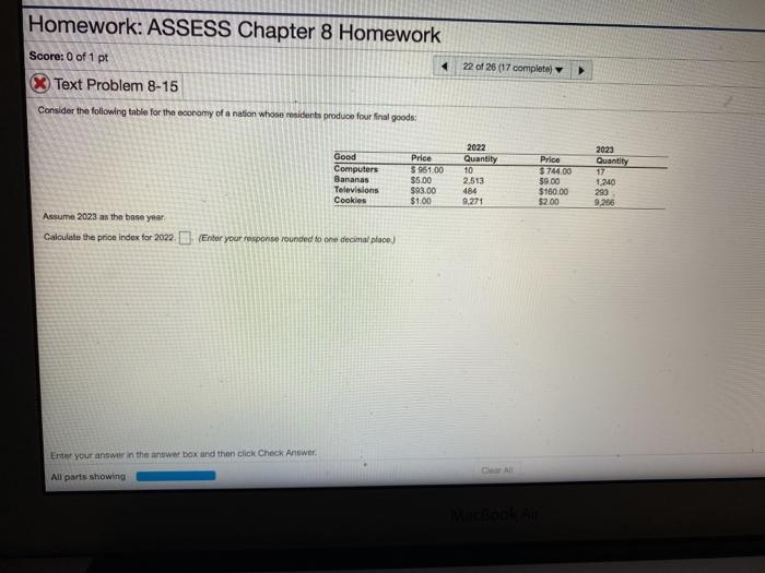 Solved Homework: ASSESS Chapter 8 Homework Score: 0 of 1 pt | Chegg.com